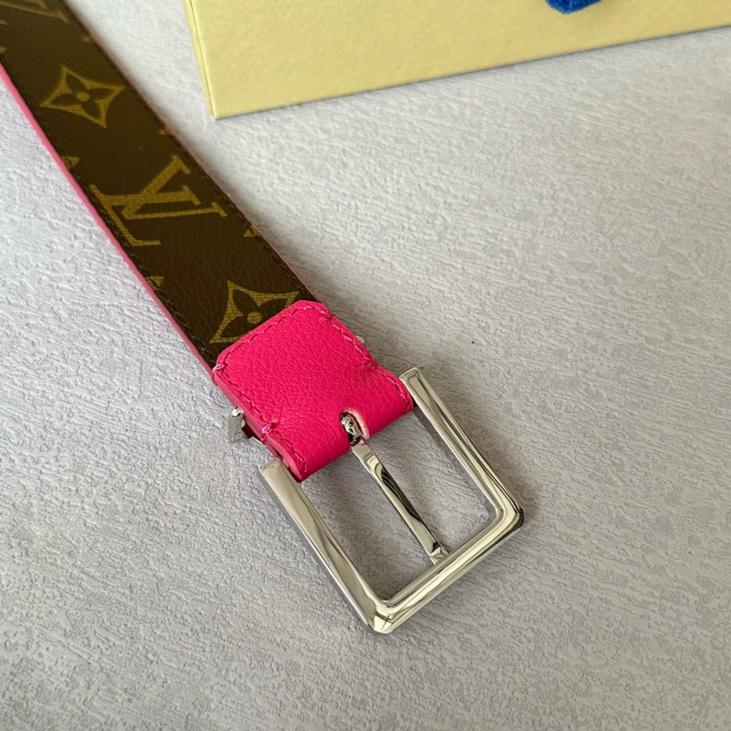 LOUIS VUITTON LV BLOOM 30MM BELT IN DEEP PINK CALFSKIN SILVER HARDWARE
