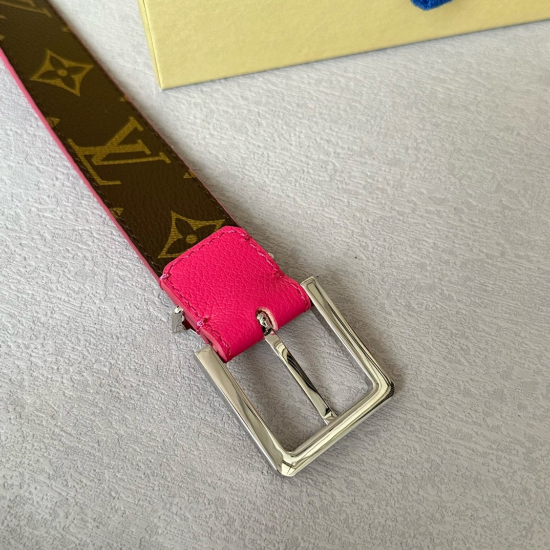 LOUIS VUITTON LV BLOOM 30MM BELT IN DEEP PINK CALFSKIN SILVER HARDWARE