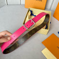 LOUIS VUITTON LV Bloom 30mm Belt Silver Buckle Hot Pink Brown Leather