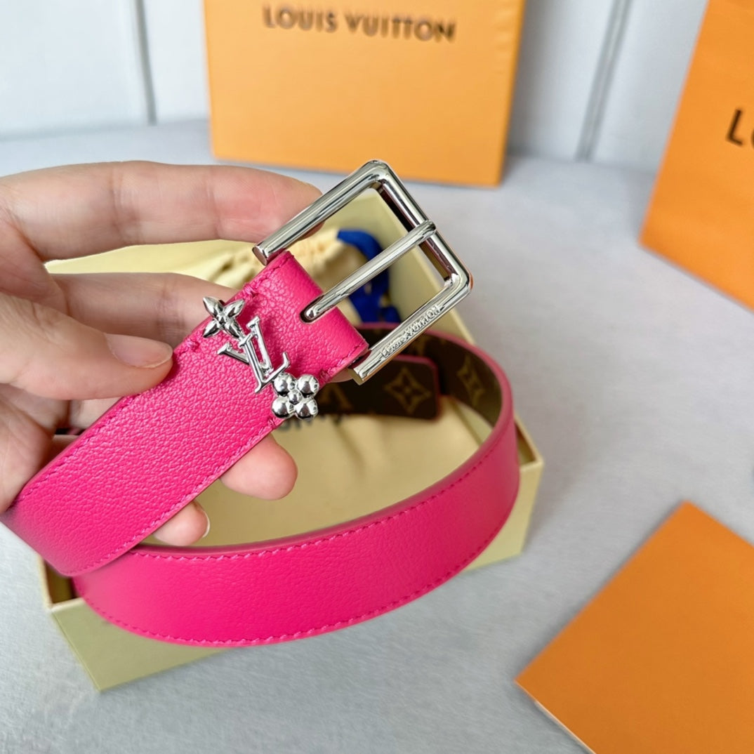 LOUIS VUITTON LV BLOOM 30MM BELT IN DEEP PINK CALFSKIN SILVER HARDWARE