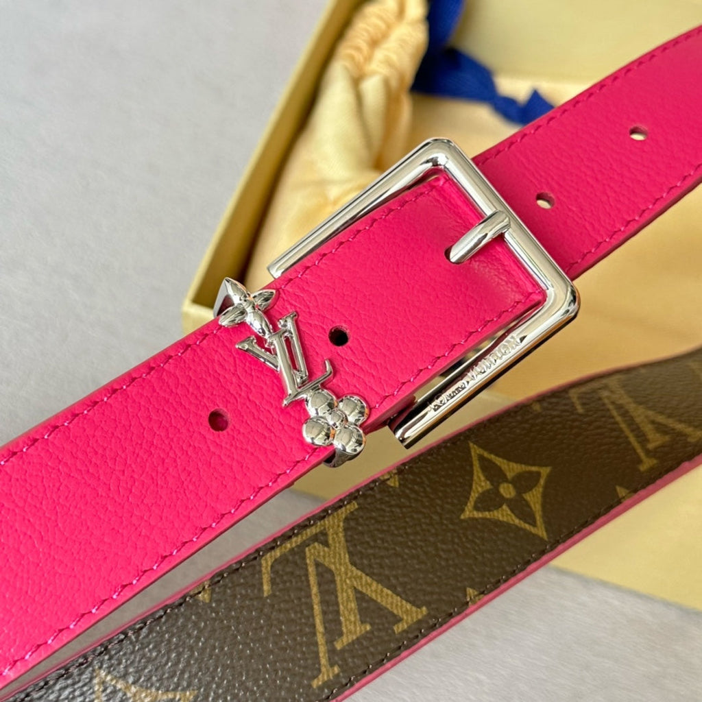 LOUIS VUITTON LV BLOOM 30MM BELT IN DEEP PINK CALFSKIN SILVER HARDWARE