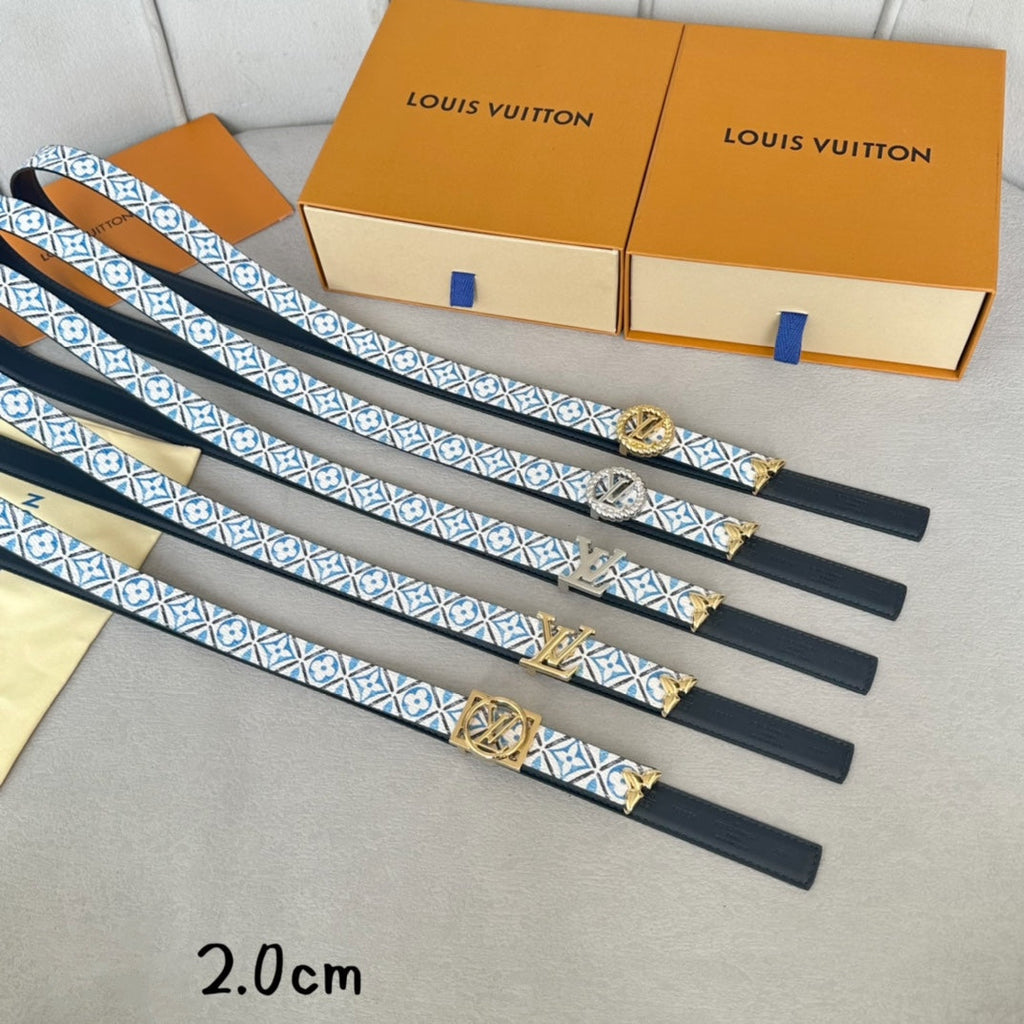 LOUIS VUITTON LV Circle Nautical 20mm Reversible Belt Gold Buckle Black White Blue Lambskin