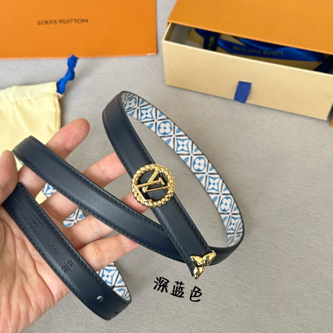 LOUIS VUITTON PRETTY LV 20MM REVERSIBLE BELT WHITE AND BLUE CALFSKIN GOLD HARDWARE