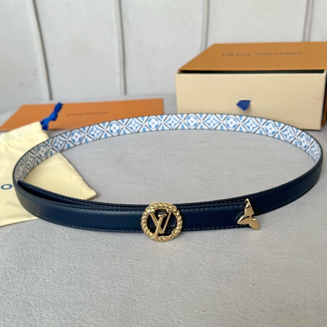 LOUIS VUITTON PRETTY LV 20MM REVERSIBLE BELT WHITE AND BLUE CALFSKIN GOLD HARDWARE