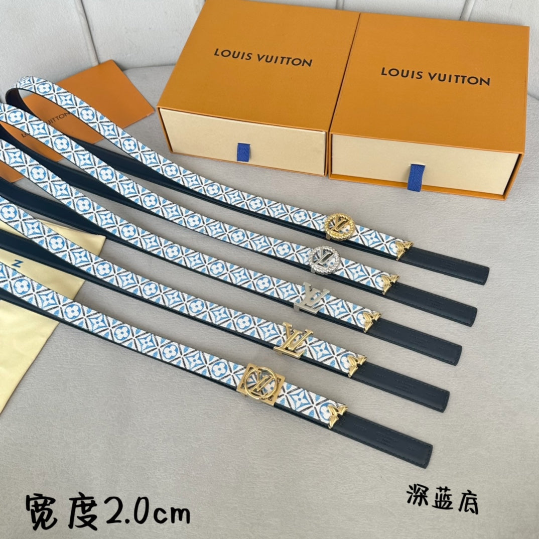 LOUIS VUITTON PRETTY LV 20MM REVERSIBLE BELT WHITE AND BLUE CALFSKIN SILVER MIX GOLD HARDWARE