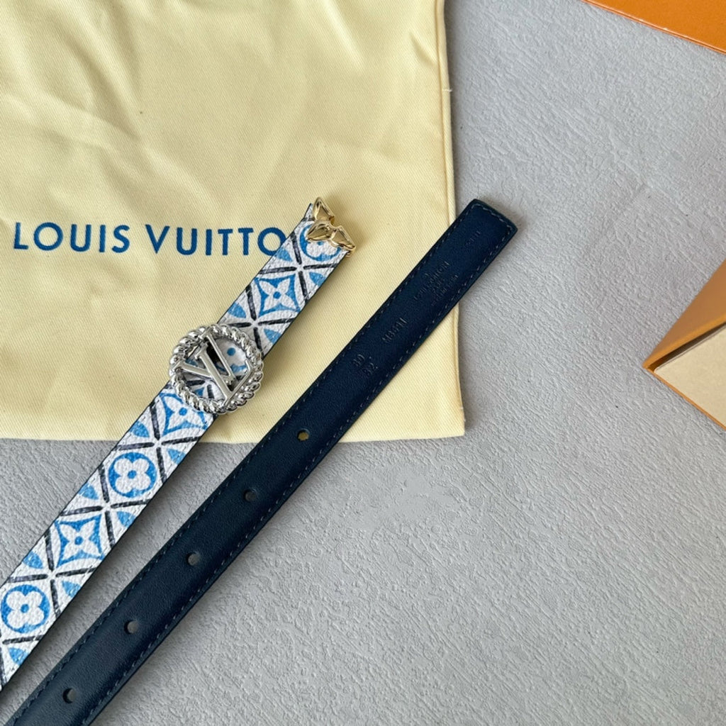 LOUIS VUITTON LV Circle Nautical 20mm Reversible Belt Silver Buckle Black White Blue Lambskin