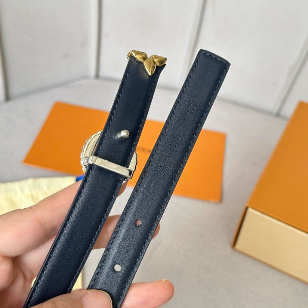 LOUIS VUITTON PRETTY LV 20MM REVERSIBLE BELT WHITE AND BLUE CALFSKIN SILVER MIX GOLD HARDWARE