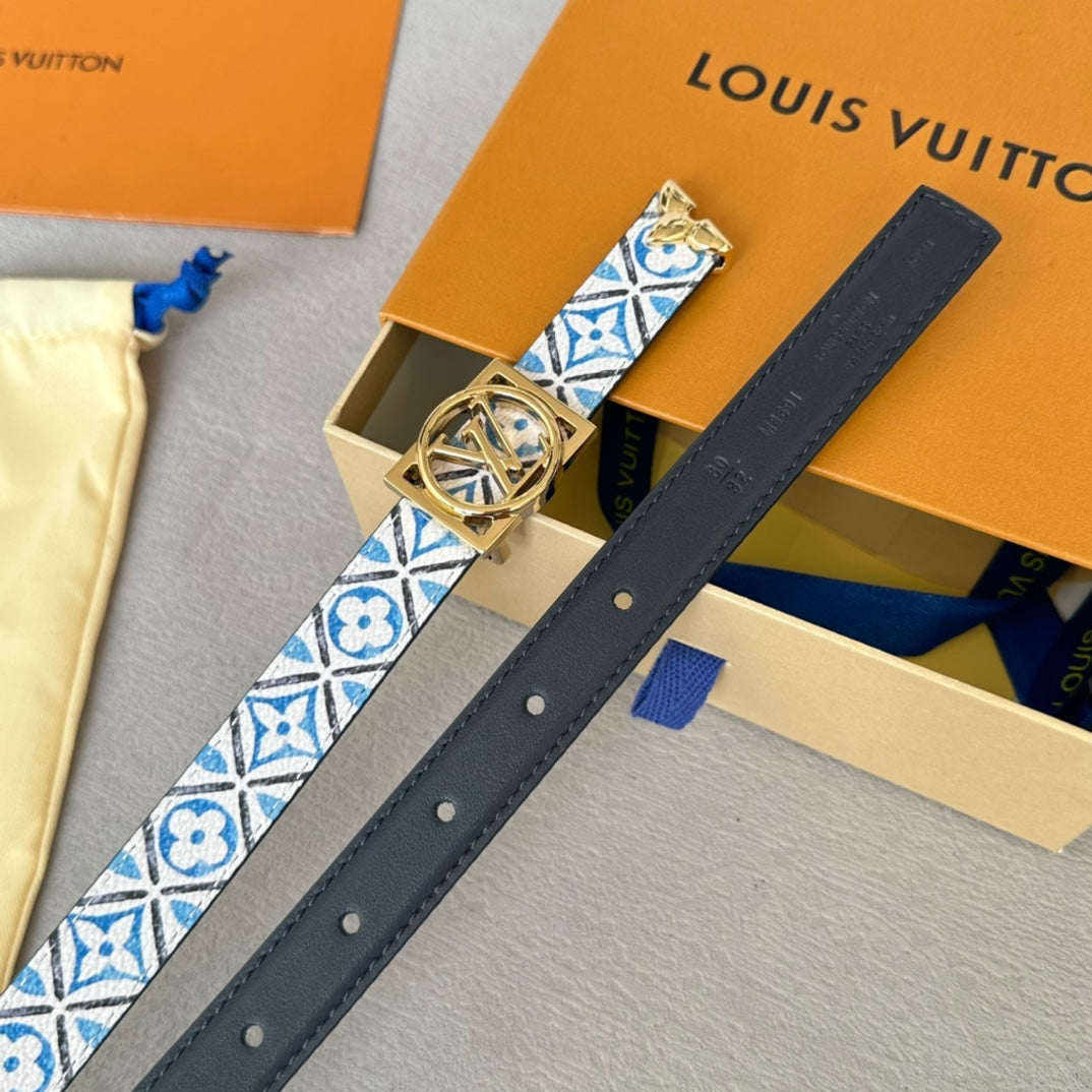 LOUIS VUITTON Josephine 20mm Reversible Belt Gold Buckle Black White Blue Leather
