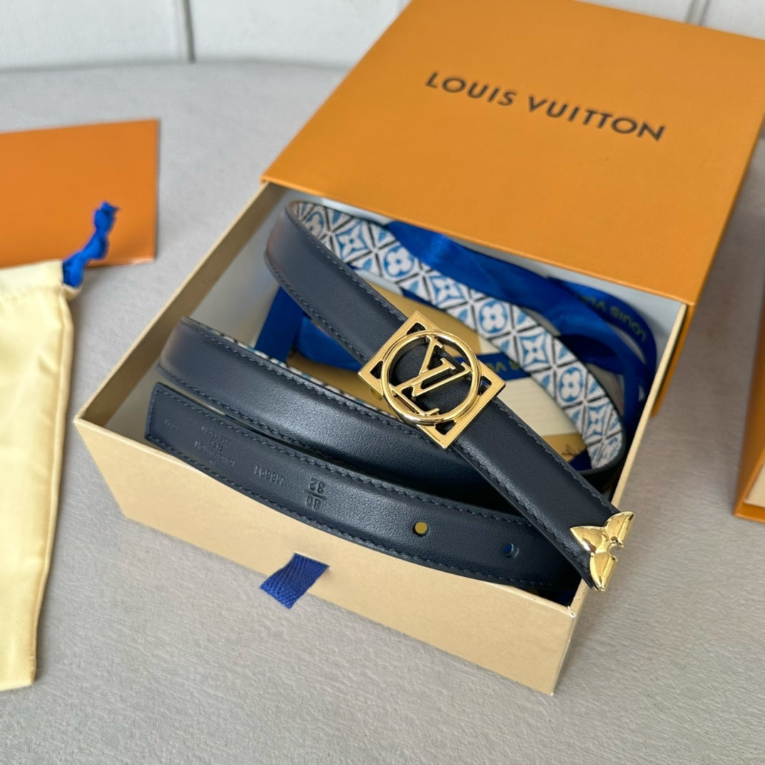 LOUIS VUITTON Josephine 20mm Reversible Belt Gold Buckle Black White Blue Leather