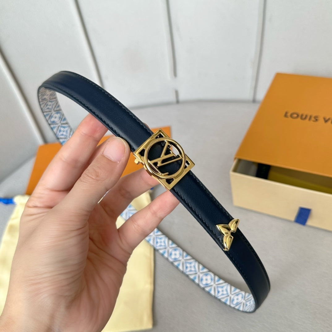LOUIS VUITTON Josephine 20mm Reversible Belt Gold Buckle Black White Blue Leather