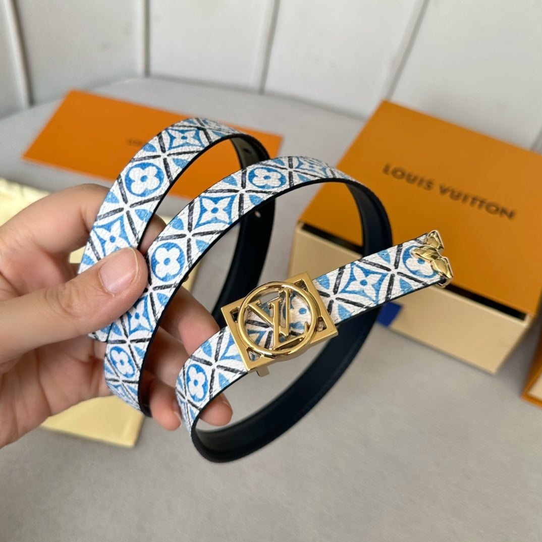 LOUIS VUITTON Josephine 20mm Reversible Belt Gold Buckle Black White Blue Leather