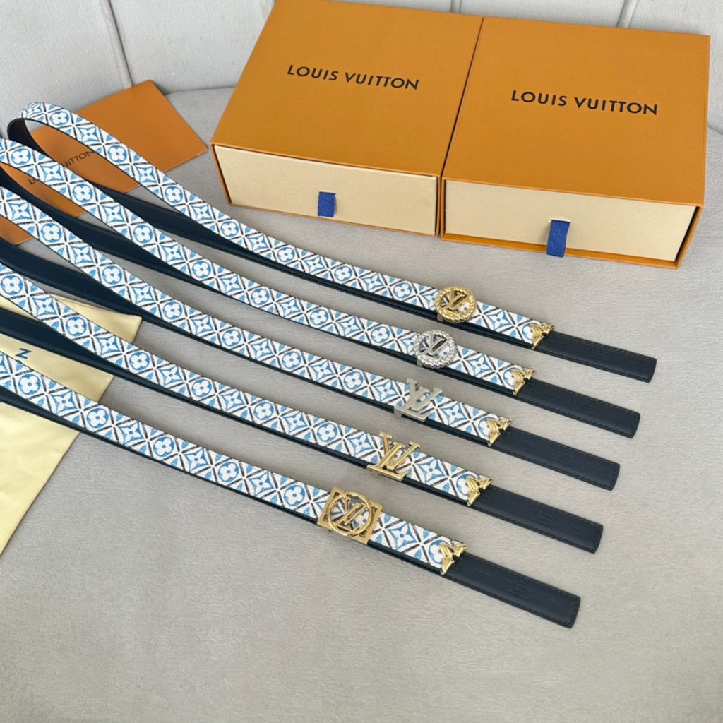 LOUIS VUITTON Josephine 20mm Reversible Belt Gold Buckle Black White Blue Leather