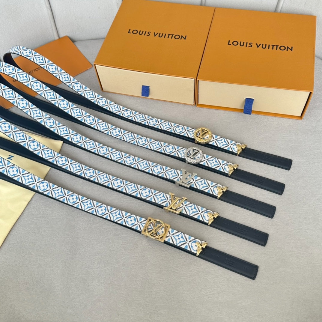 LOUIS VUITTON Josephine 20mm Reversible Belt Gold Buckle Black White Blue Leather