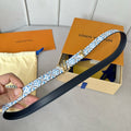 LOUIS VUITTON Pretty LV 20mm Reversible Belt Gold Buckle Black White Blue Leather