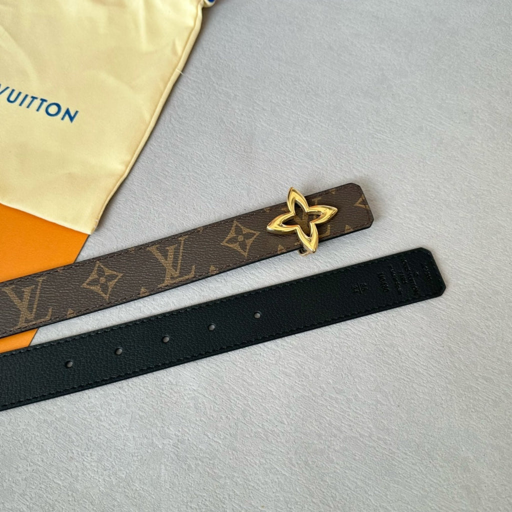 LOUIS VUITTON LV Flowergram 30mm Reversible Belt Gold Buckle Black Brown Leather