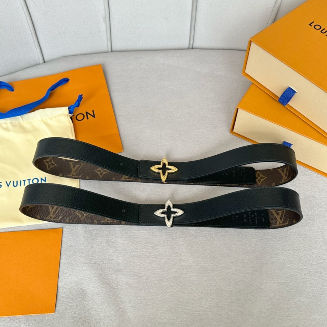 LOUIS VUITTON LV Flowergram 30mm Reversible Belt Gold Buckle Black Brown Leather