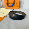 LOUIS VUITTON LV  MINI FLOWERGRAM 30MM REVERSIBLE BELT IN BLACK CALFSKIN GOLD HARDWARE