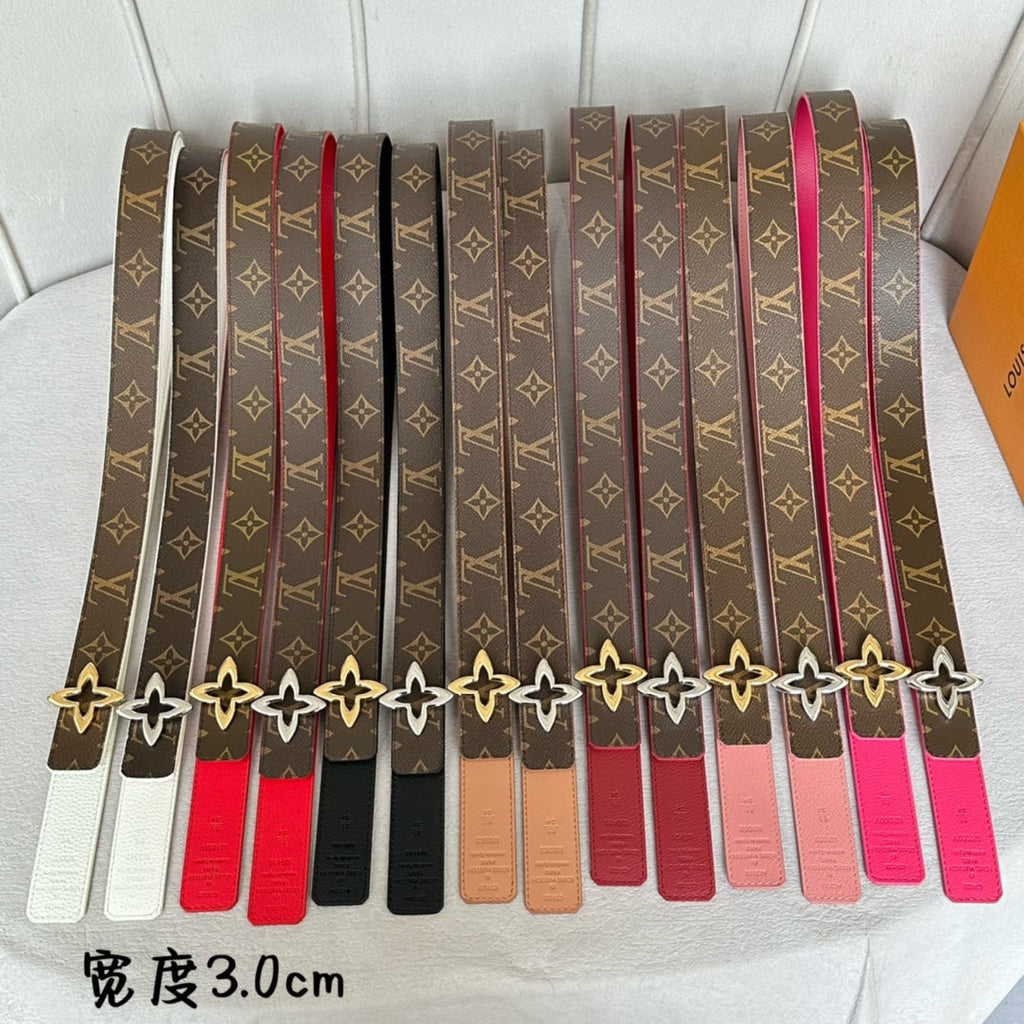 LOUIS VUITTON LV  MINI FLOWERGRAM 30MM REVERSIBLE BELT IN BLACK CALFSKIN SILVER HARDWARE