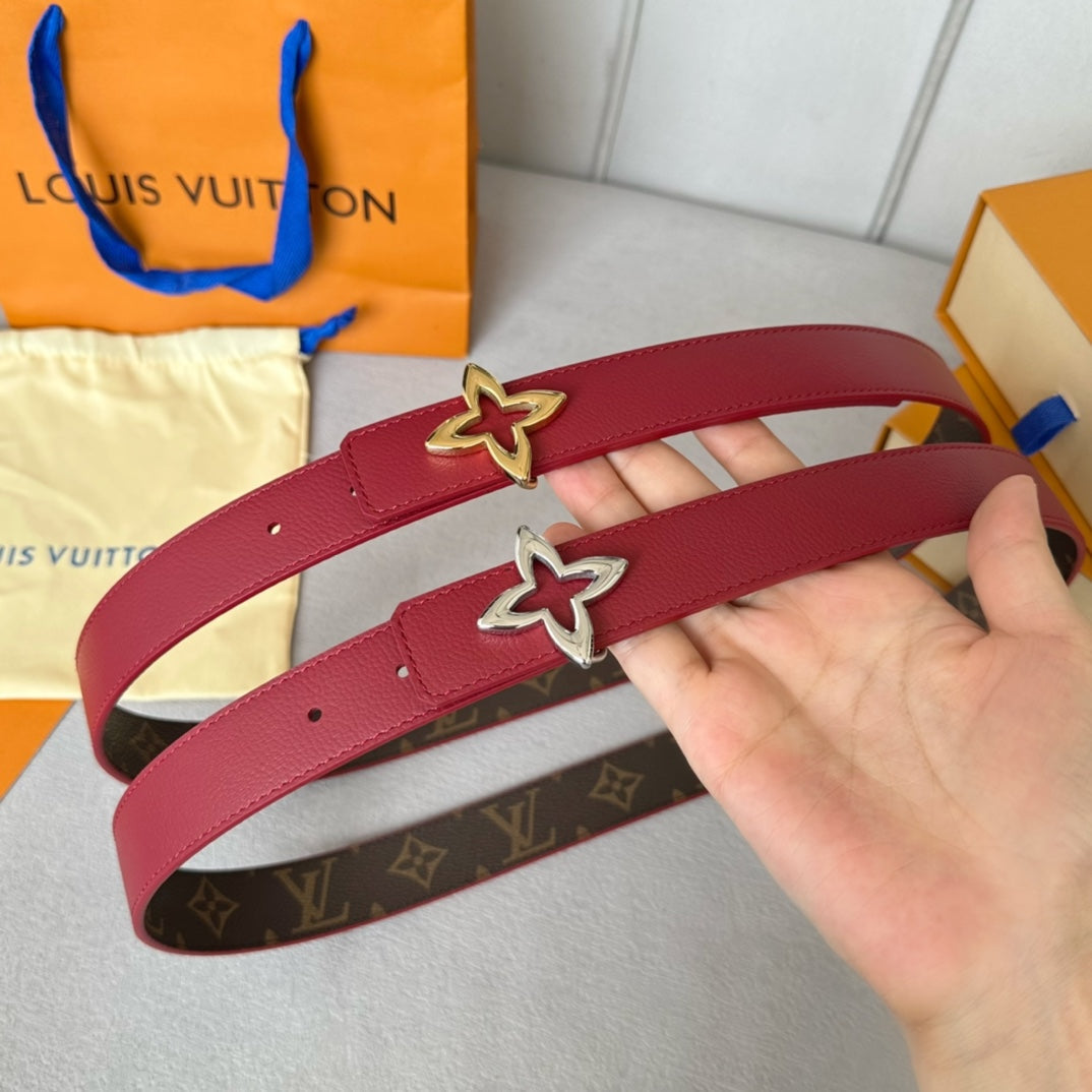 LOUIS VUITTON LV Flowergram 30mm Reversible Belt Silver Buckle Burgundy Brown Leather