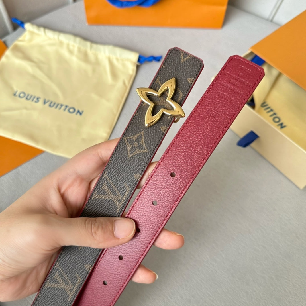 LOUIS VUITTON LV Flowergram 30mm Reversible Belt Gold Buckle Burgundy Brown Leather