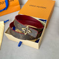 LOUIS VUITTON LV Flowergram 30mm Reversible Belt Gold Buckle Burgundy Brown Leather