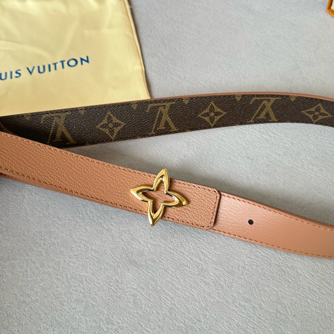 LOUIS VUITTON LV Flowergram 30mm Reversible Belt Gold Buckle Beige Brown Leather