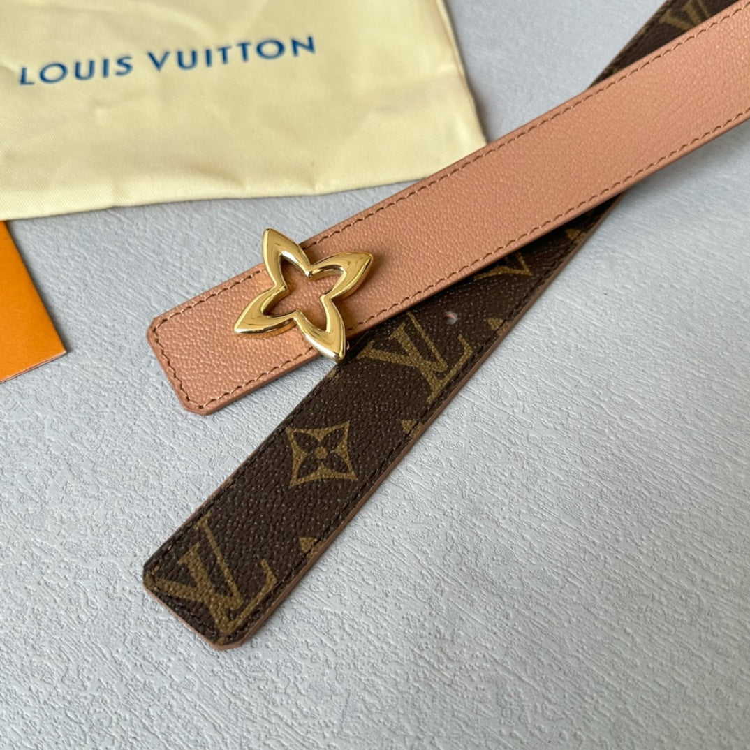 LOUIS VUITTON LV Flowergram 30mm Reversible Belt Gold Buckle Beige Brown Leather