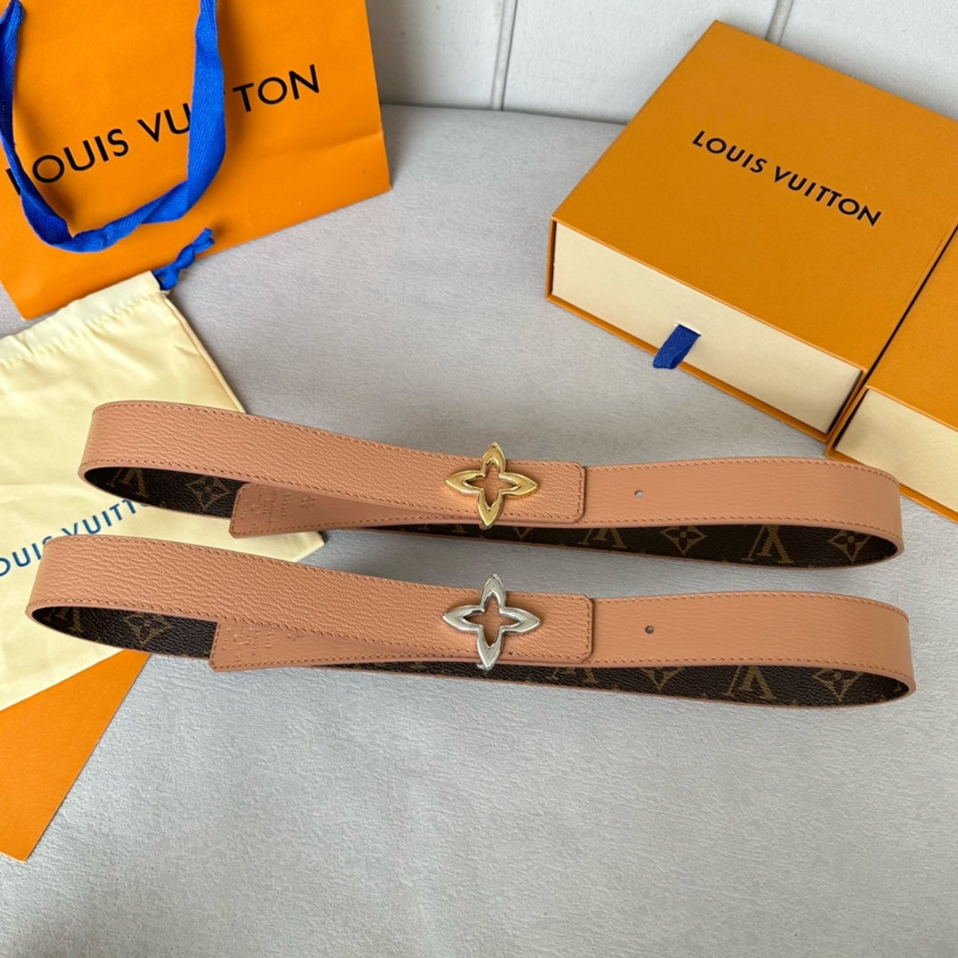 LOUIS VUITTON LV  MINI FLOWERGRAM 30MM REVERSIBLE BELT IN BUFF BROWN CALFSKIN SILVER HARDWARE