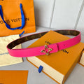 LOUIS VUITTON LV  MINI FLOWERGRAM 30MM REVERSIBLE BELT IN BRIGHT PINK CALFSKIN GOLD HARDWARE