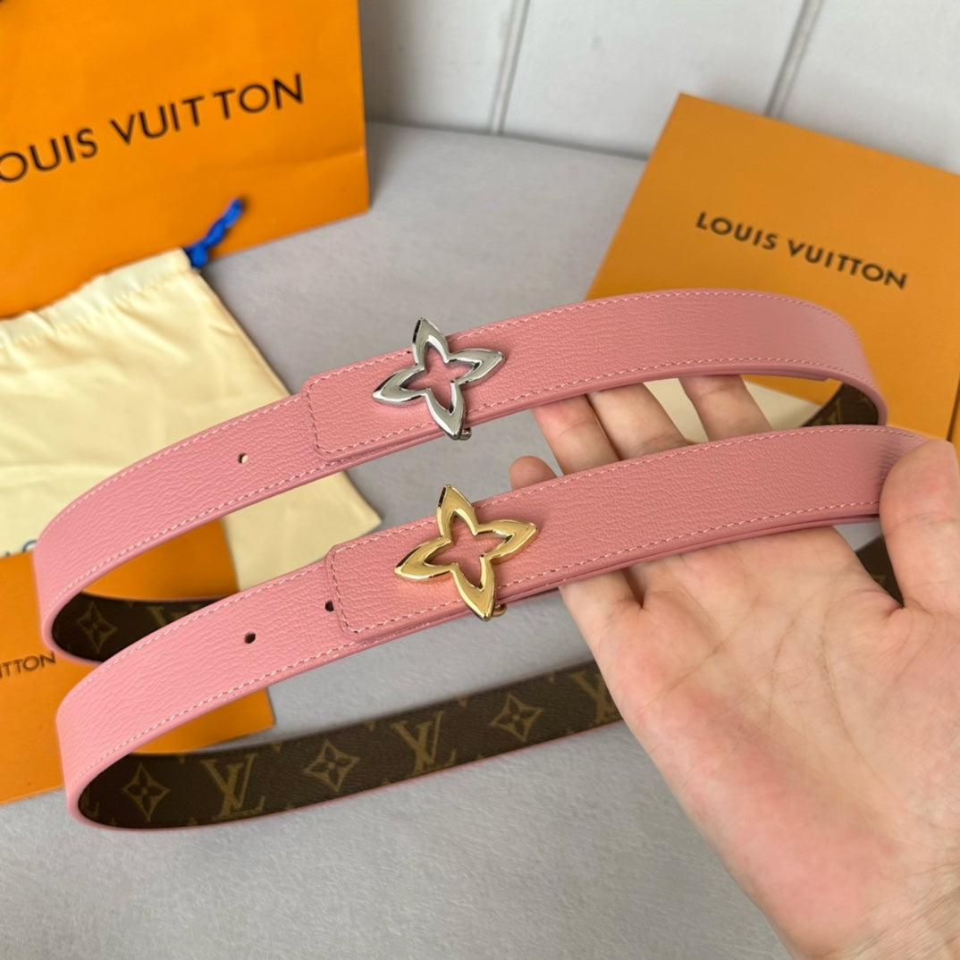 LOUIS VUITTON LV  MINI FLOWERGRAM 30MM REVERSIBLE BELT IN BLUSH PINK CALFSKIN SILVER HARDWARE