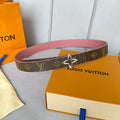 LOUIS VUITTON LV Flowergram 30mm Reversible Belt Silver Buckle Pink Brown Leather