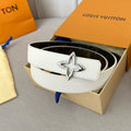 LOUIS VUITTON LV  MINI FLOWERGRAM 30MM REVERSIBLE BELT IN WHITE CALFSKIN SILVER HARDWARE