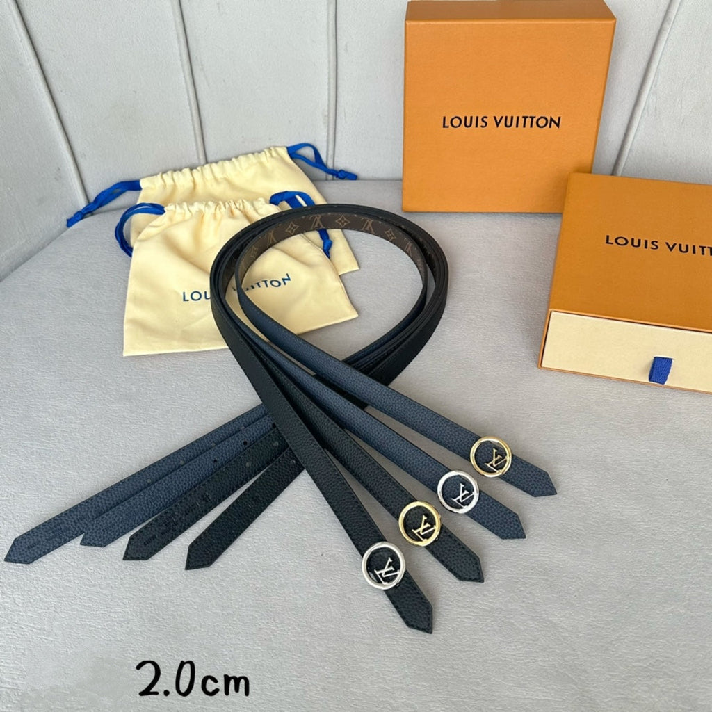LOUIS VUITTON LV Circle 20mm Reversible Belt Silver Buckle Navy Blue Brown Leather