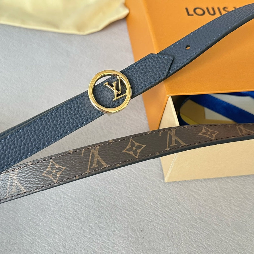 LOUIS VUITTON LV Circle 20mm Reversible Belt Gold Buckle Black Brown Leather
