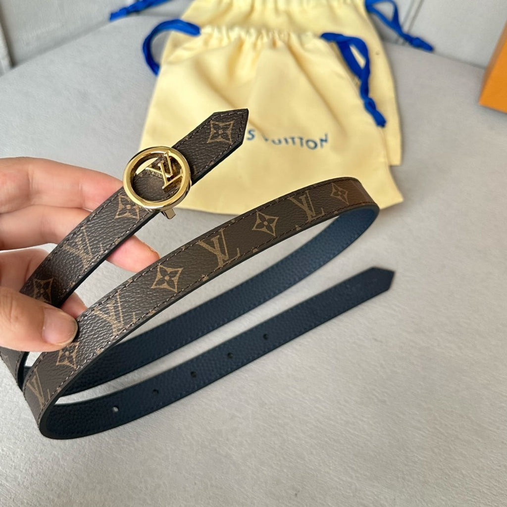 LOUIS VUITTON LV Circle 20mm Reversible Belt Gold Buckle Black Brown Leather