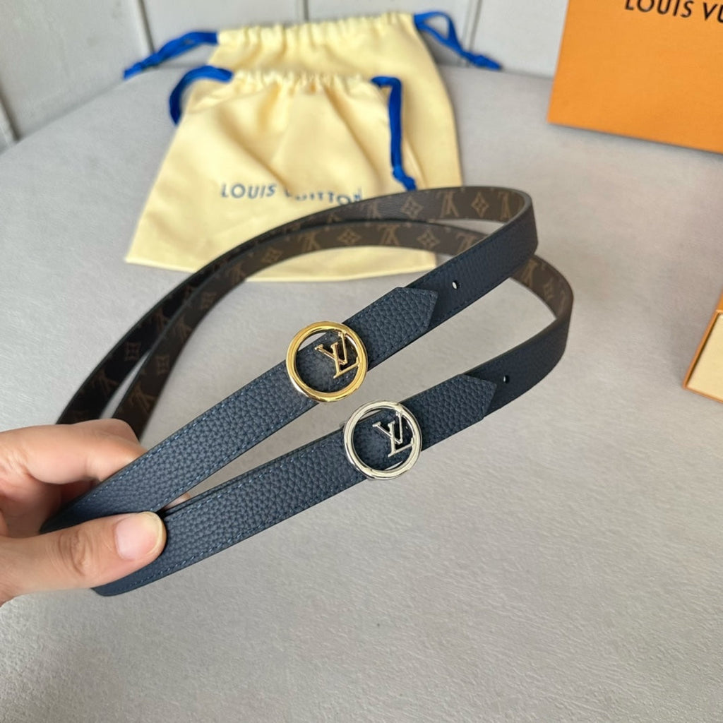 LOUIS VUITTON LV Circle 20mm Reversible Belt Gold Buckle Black Brown Leather