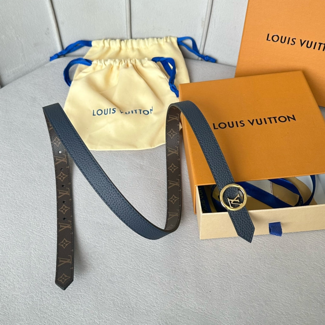 LOUIS VUITTON LV Circle 20mm Reversible Belt Gold Buckle Black Brown Leather