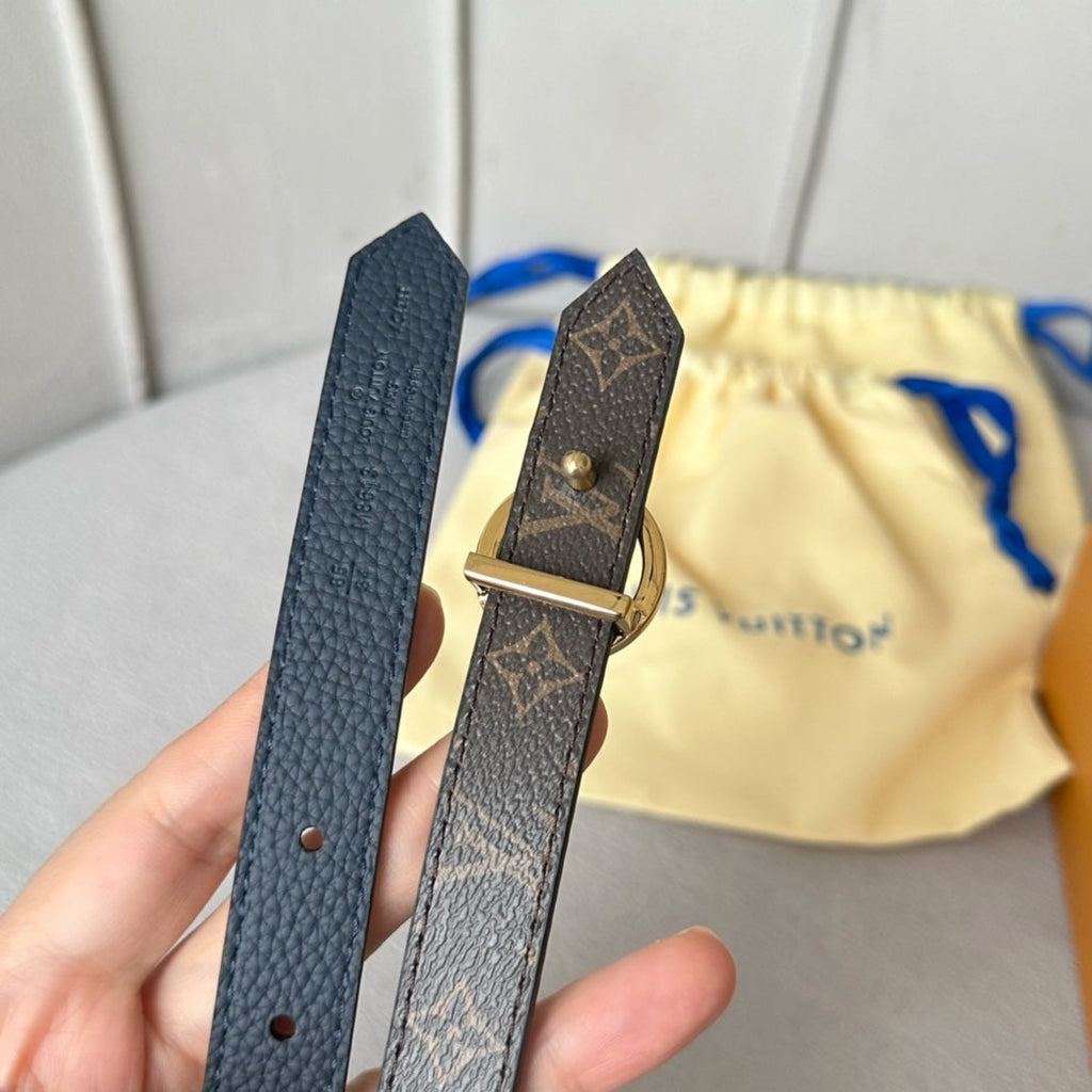 LOUIS VUITTON LV Circle 20mm Reversible Belt Gold Buckle Black Brown Leather