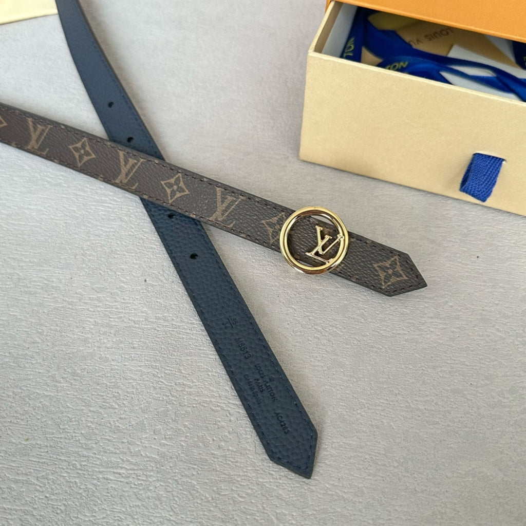 LOUIS VUITTON LV Circle 20mm Reversible Belt Gold Buckle Black Brown Leather