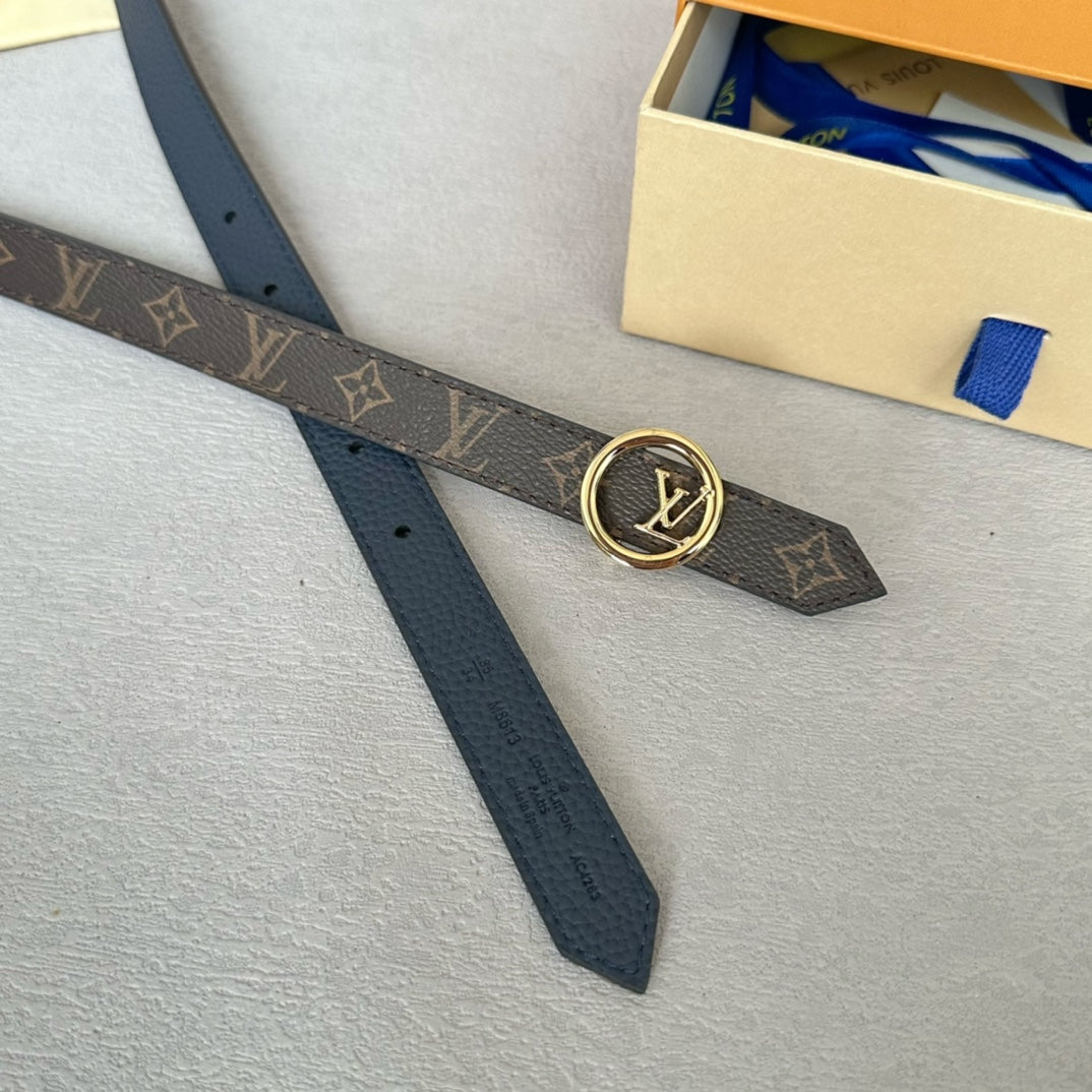 LOUIS VUITTON LV Circle 20mm Reversible Belt Gold Buckle Black Brown Leather