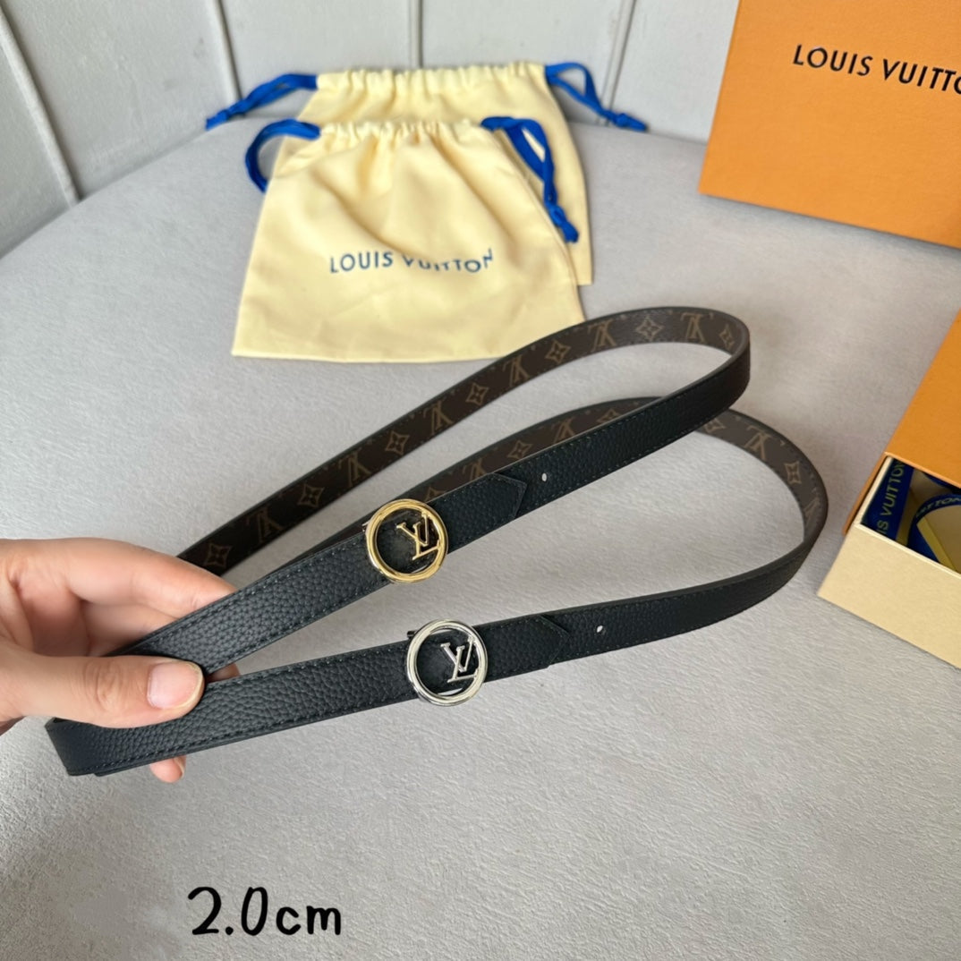 LOUIS VUITTON LV Circle 20mm Reversible Belt Silver Buckle Black Brown Leather