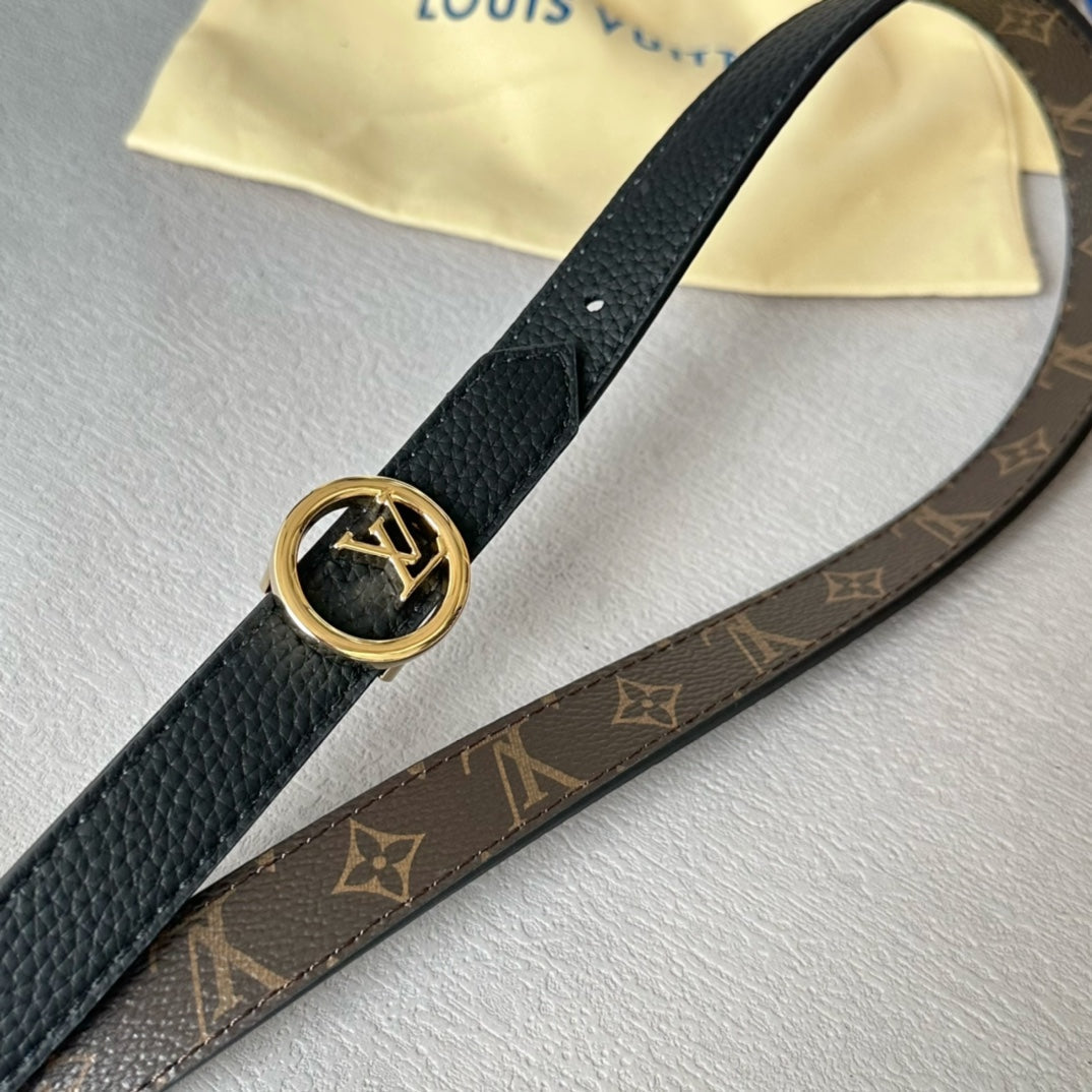 LOUIS VUITTON LV Circle 20mm Reversible Belt Gold Buckle Black Brown Leather
