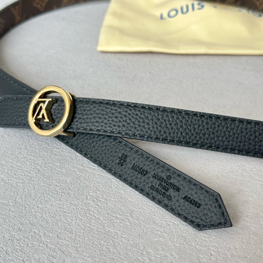 LOUIS VUITTON LV Circle 20mm Reversible Belt Gold Buckle Black Brown Leather