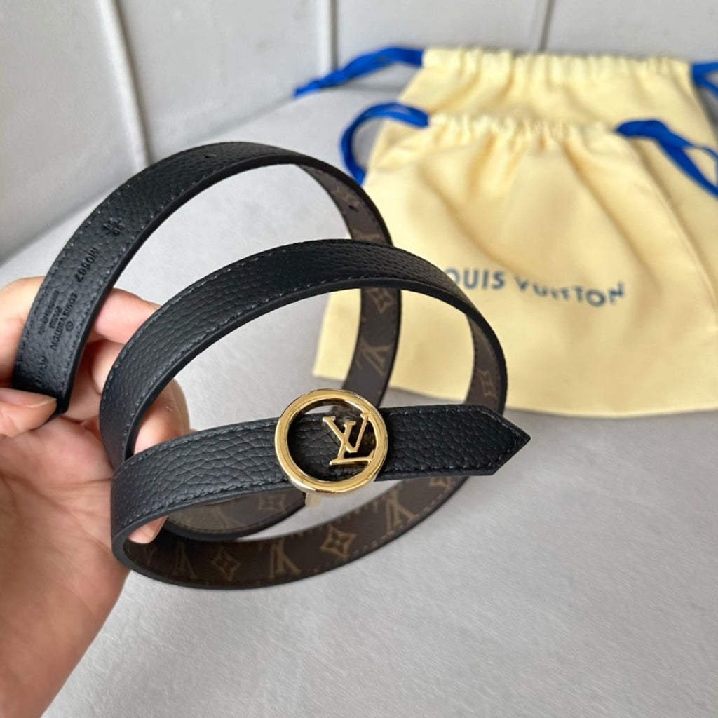 LOUIS VUITTON LV Circle 20mm Reversible Belt Gold Buckle Black Brown Leather