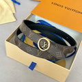 LOUIS VUITTON LV Circle 20mm Reversible Belt Gold Buckle Black Brown Leather