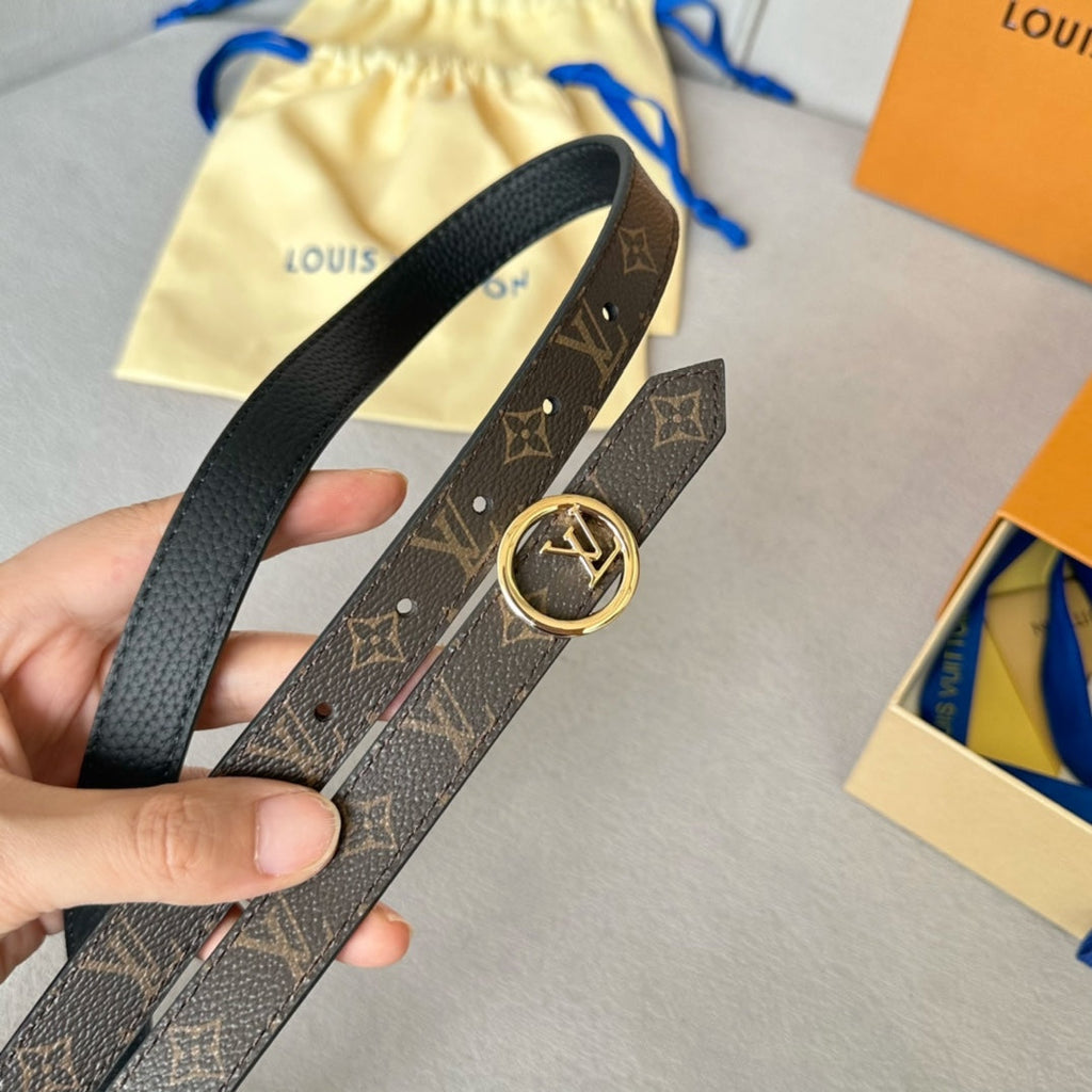 LOUIS VUITTON LV Circle 20mm Reversible Belt Gold Buckle Black Brown Leather