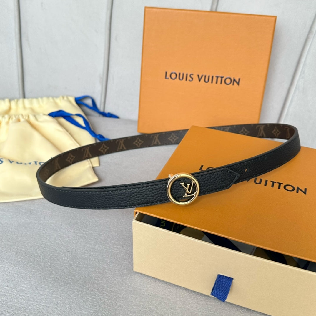 LOUIS VUITTON LV Circle 20mm Reversible Belt Gold Buckle Black Brown Leather