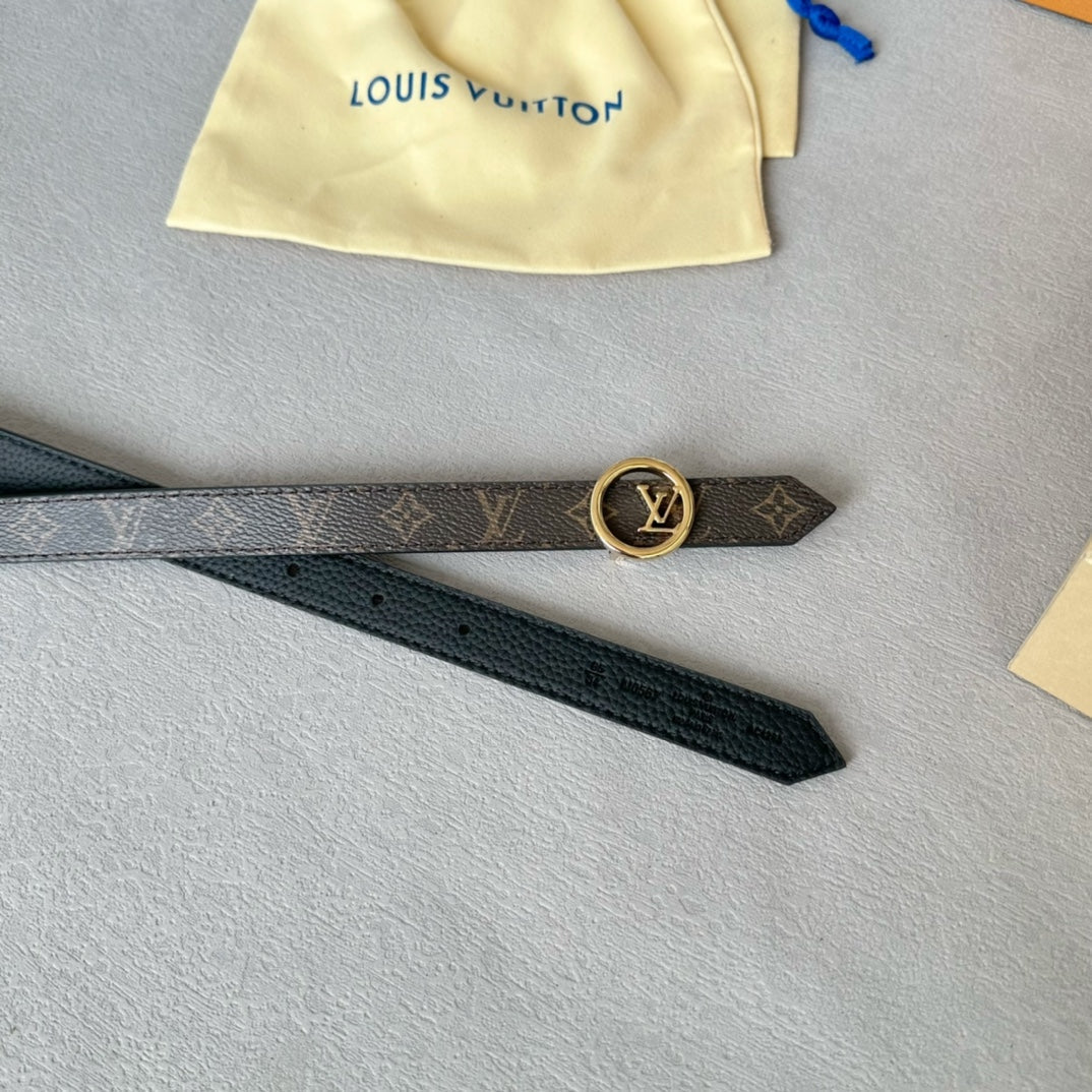 LOUIS VUITTON LV Circle 20mm Reversible Belt Gold Buckle Black Brown Leather