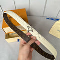 LOUIS VUITTON LV  MINI FLOWERGRAM 30MM REVERSIBLE BELT IN WHITE EMBOSSED CALFSKIN SILVER HARDWARE