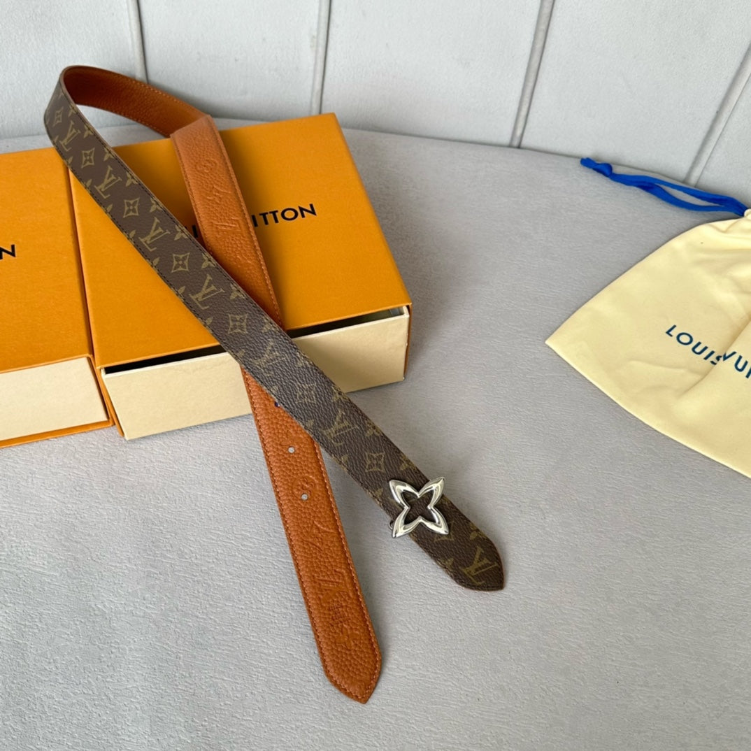 LOUIS VUITTON LV  MINI FLOWERGRAM 30MM REVERSIBLE BELT IN BRONZE BROWN EMBOSSED CALFSKIN SILVER HARDWARE